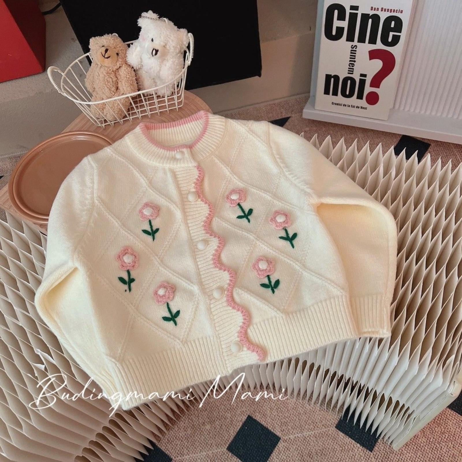 

Spring/ Girls Kids Baby Floral Knit Cardigan Children s Knitwear Stylish 90 бежевий