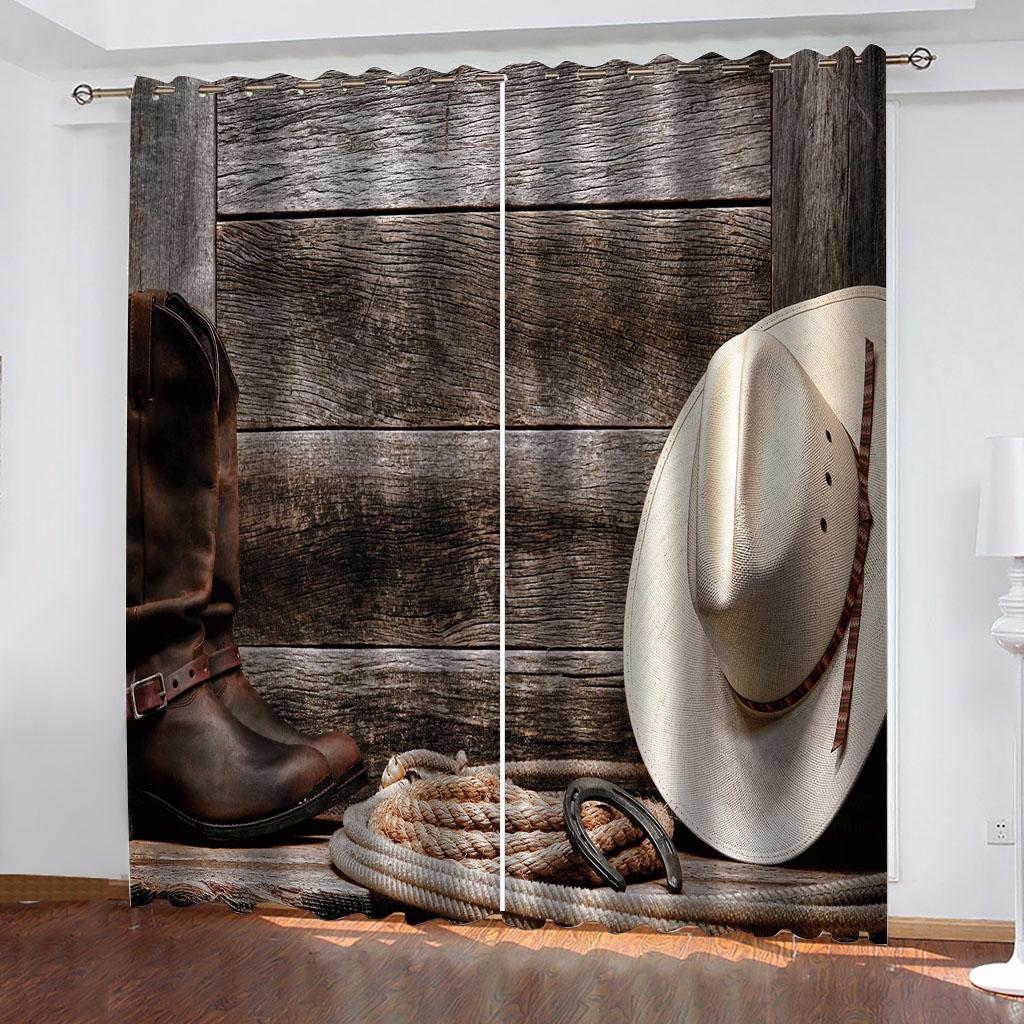 

Домашний интерьер Шторы 3D Vintage Western Cowboy Оконные шторы Спальня Гостиная Затемняющие Шторы Комната Затемняющие Шторы W70xH160cmx2&Grommet Top