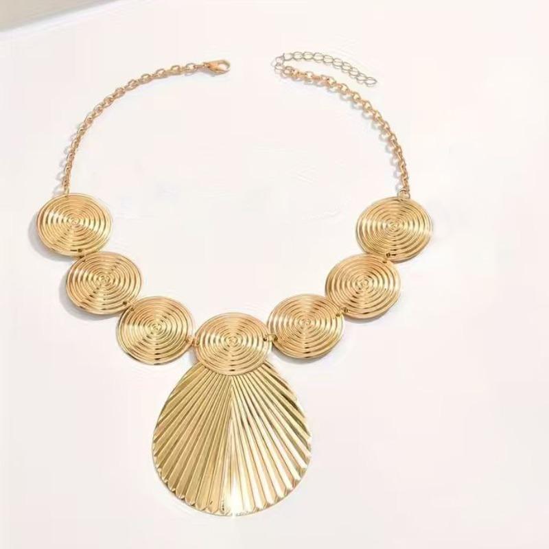 Jewelry disc texture exaggerated high-end design temperament fashion necklace earrings set