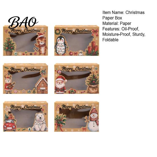 Candy Packaging for Christmas 6Pcs Paper Gift Boxes, Xmas Color Printed Foldable Cookie Treat Present Wrapping Holiday Bakery Desserts, Candies,