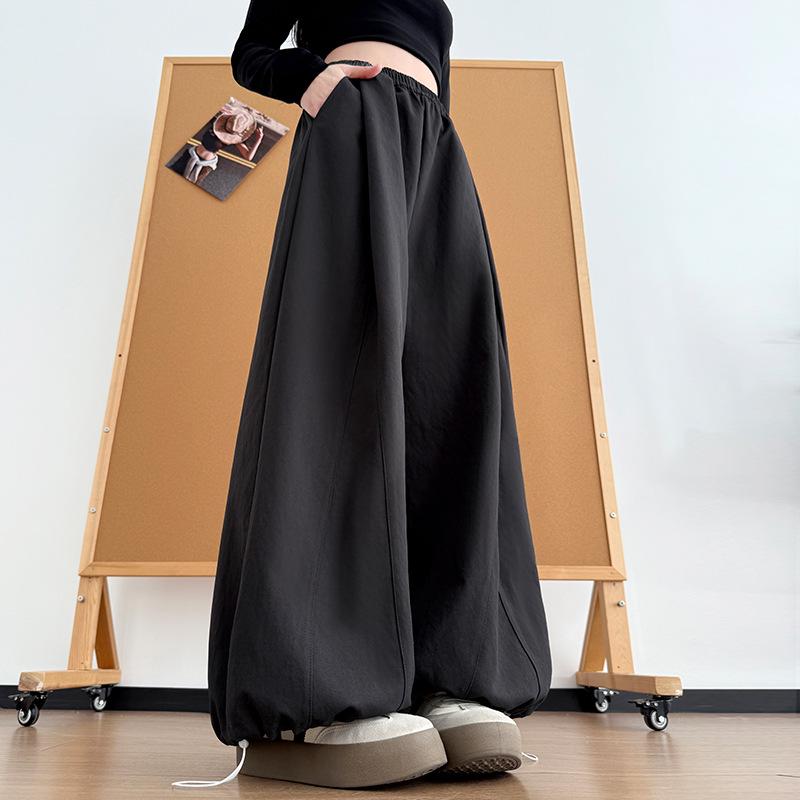Women s High Waist Loose Fit Lantern Pants - Japanese Korean Style, Spring/Summer, Drapey Wide Leg, Slimming, Relaxed Feel, Cuffed Design Small
