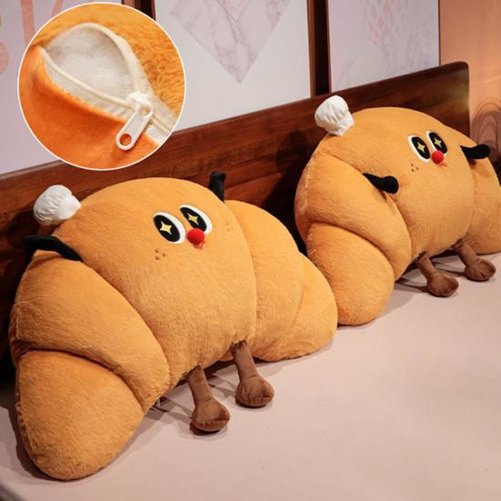 Croissant Shaped Stuffed Pillow Cute Plush Croissant Pillow with Legs Back Cushion Lumbar Support Pillow