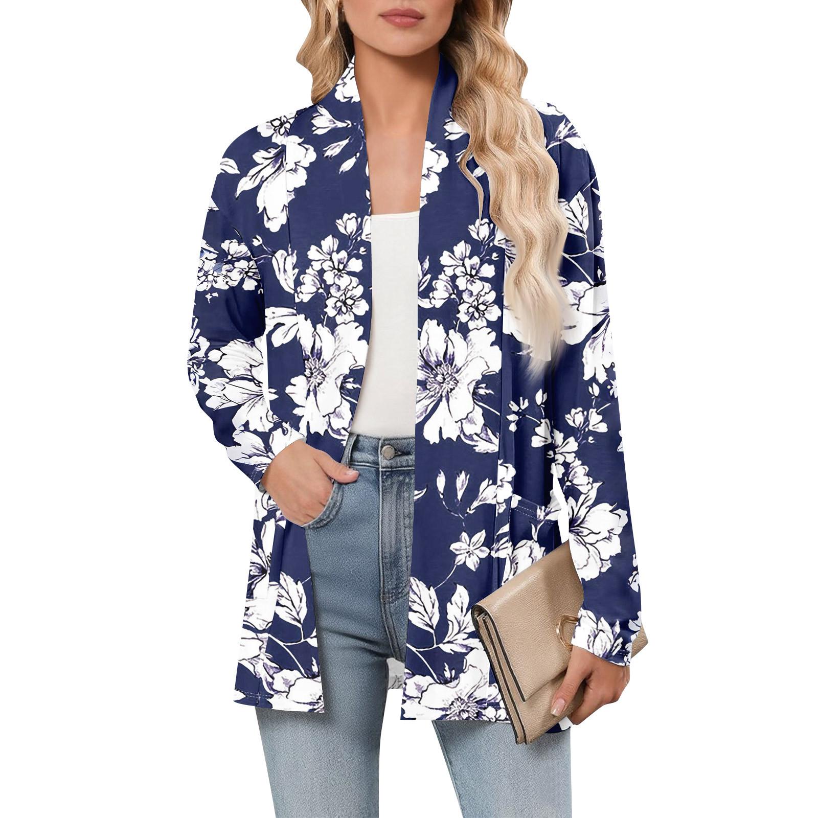 

Женский кардиган с длинным рукавом, V-образным вырезом, модная рубашка с принтом, легкий, повседневный, свободный, тонкий кардиган с карманами L