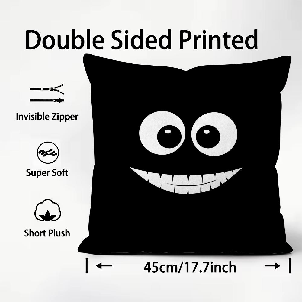 Black Emoticons Cool Cushion Cover Plush Fabric Soft DoubleSided Printed Sofa Warm Winter Home Child Gift Pillow Case