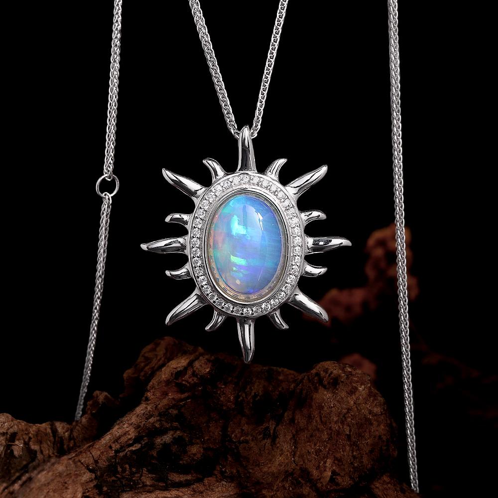 Hope Gemstones Natural oval 10*14mm ethiopia opal pendant 925 sterling silver Necklace Fine jewelry for women's Anniversary gift