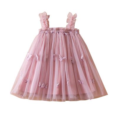Summer Girls Suspender Dress Butterfly Cute Girl Mesh Puffy Vest Princess Dress