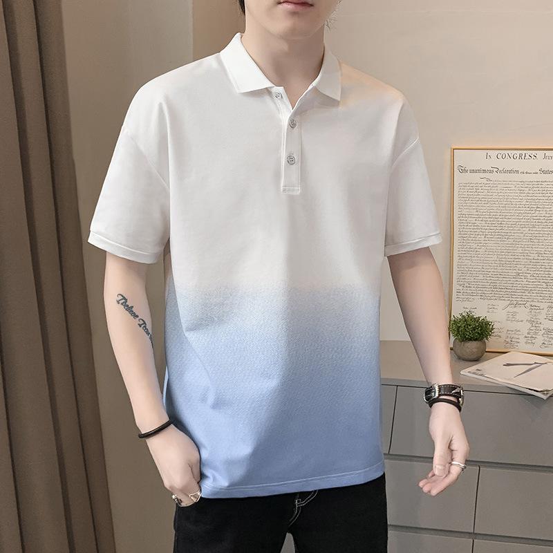 

Men Gradient Ombre Short Sleeve Polo Shirt Casual Loose Fit Summer Top M