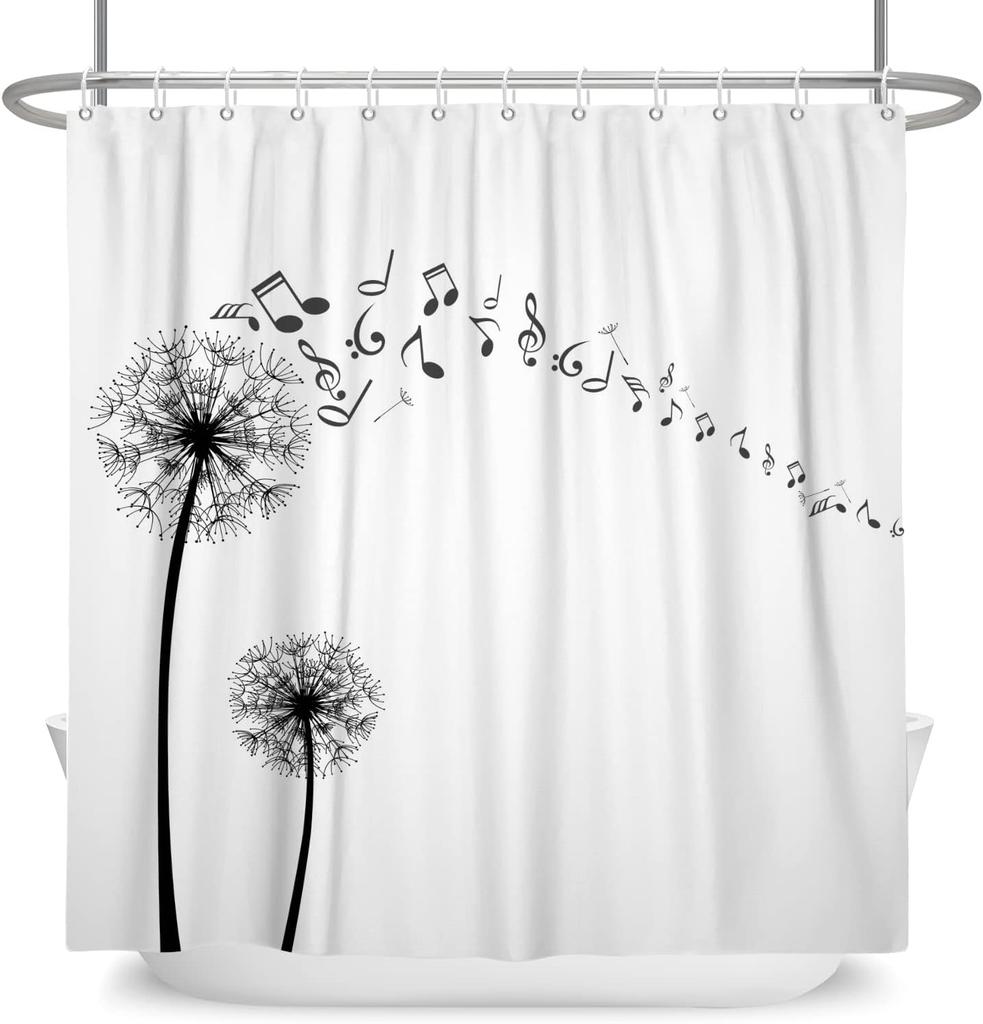 Simple Dandelion Shower Curtain Black White Plant Waterproof Note Bathroom Curtain Simple Bathtub Decoration
