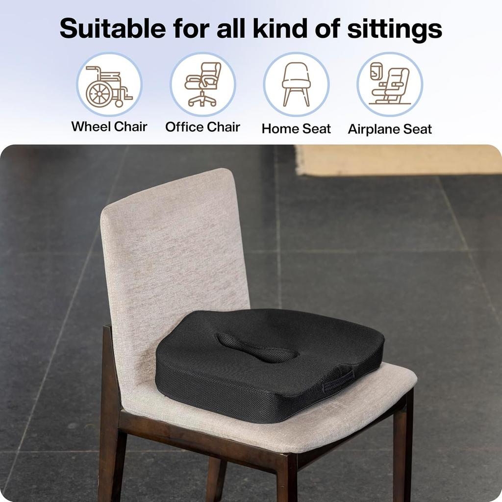Ergonomic Memory Foam Coccyx Seat Cushion – Designed for Enhanced Seating Comfort and Posture Support