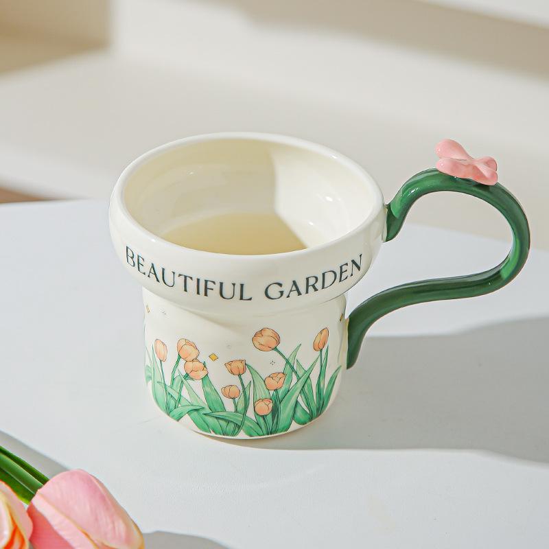 Classical flower ceramic mug household water cup breakfast cup girls coffee cup afternoon teacup girlfriend souvenir