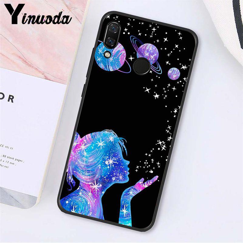 Yinuoda schwarz weiß Mond Sterne Weltraum Mädchen Reise Flugzeug Handyhülle für Xiaomi Redmi Note 7 8T Redmi 5plus 6A Note8 4X Note8Pro
