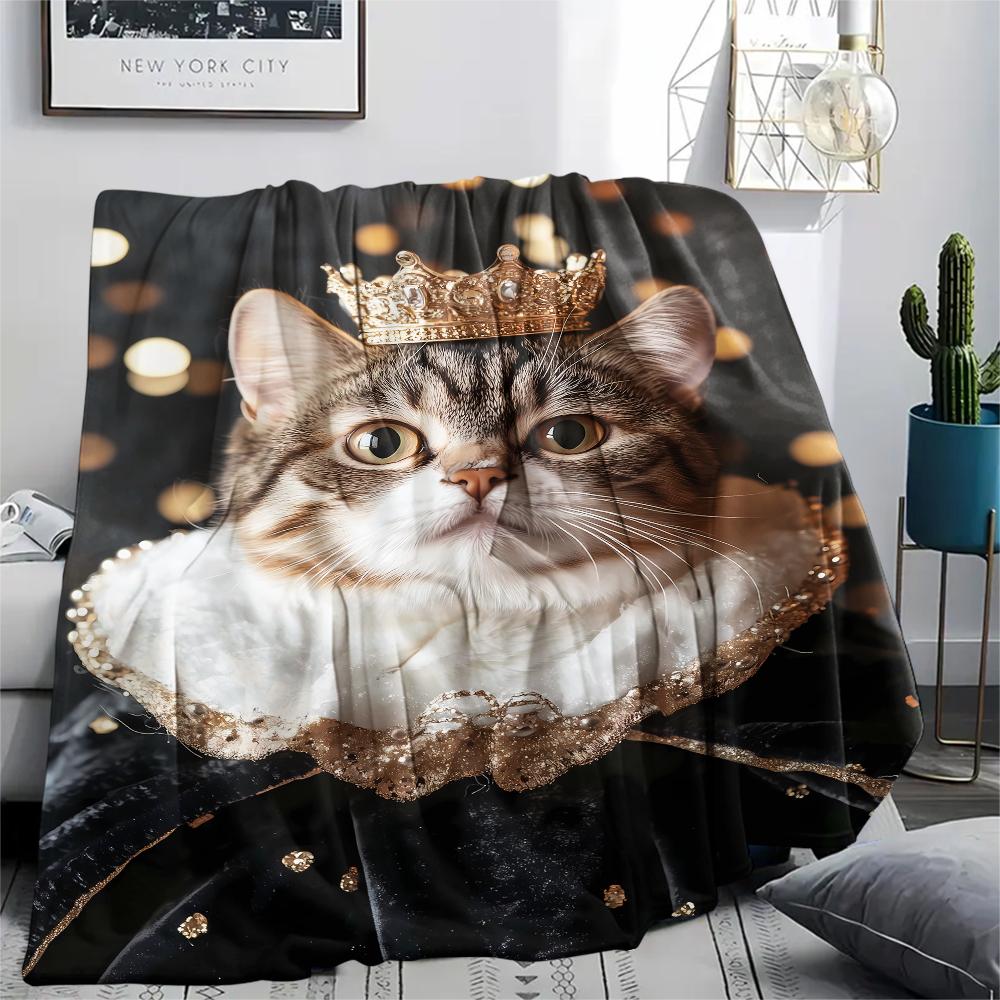 Retro Mysterious Kitten Print Flannel Blanket,High quality Comfortable for All Seasons,Home Decor,Warmth and Comfort,Perfect for Christmas Gifts
