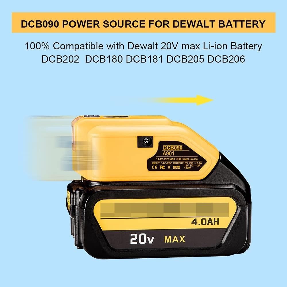 LED Dual USB Power Source Li-ion Battery Charger Adapter DCB090 for Dewalt