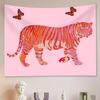 VIKAMA Tiger Künstlerischer Wandteppich Rosa Schmetterling Wandbehang Stoff für Mädchen Schlafzimmer Wohnzimmer Wohnheim Dekoration