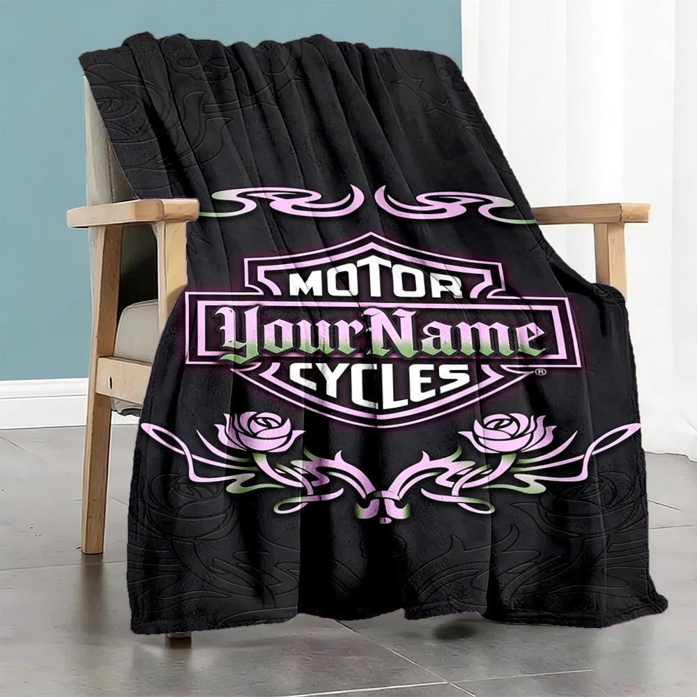 Harley-davidson Motorcycles Personalized Name Blanket Throw Customizable Blanket Soft Warm Cozy Suitable for Nap Bedding Sofa Home Decor