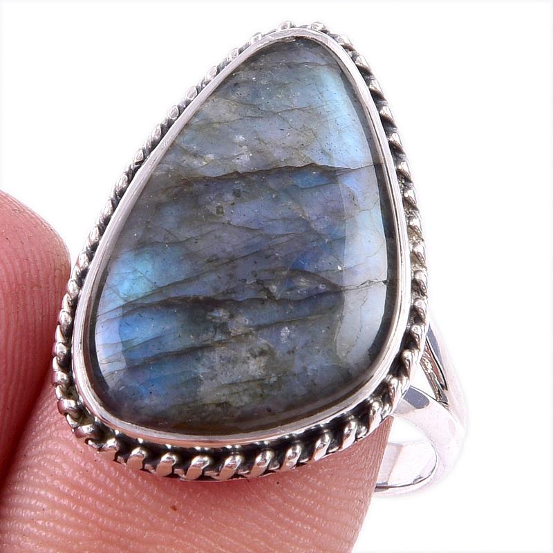

Natural Labradorite Gemstone 925 Solid Sterling Silver Jewelry Ring Size 9 z6t57