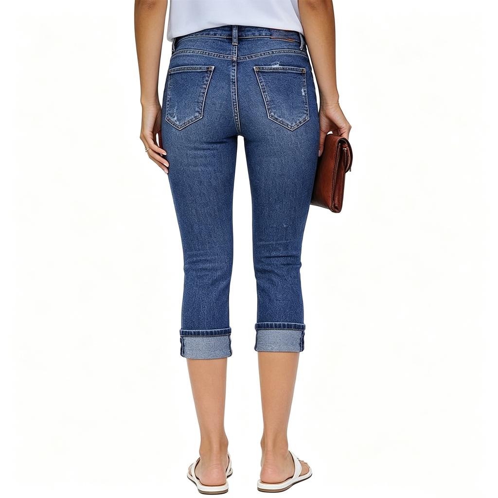 Damen-Jeans mit mittleren Rissen aus Baumwolle für den Weg zur Arbeit und Freizeit