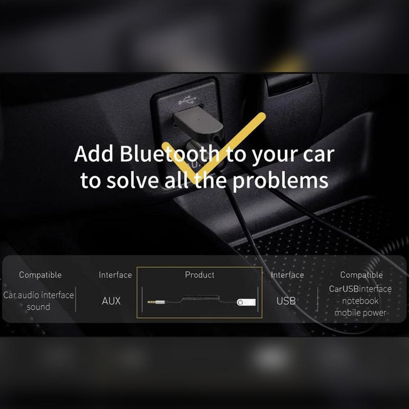 USB-Zusatzadapter für Auto-Sound, Musik-Audio-Stereo-Empfänger, kabelloser Adapter auf 3,5-mm-Buchse, eingebautes Mikrofon, Auto-Audio