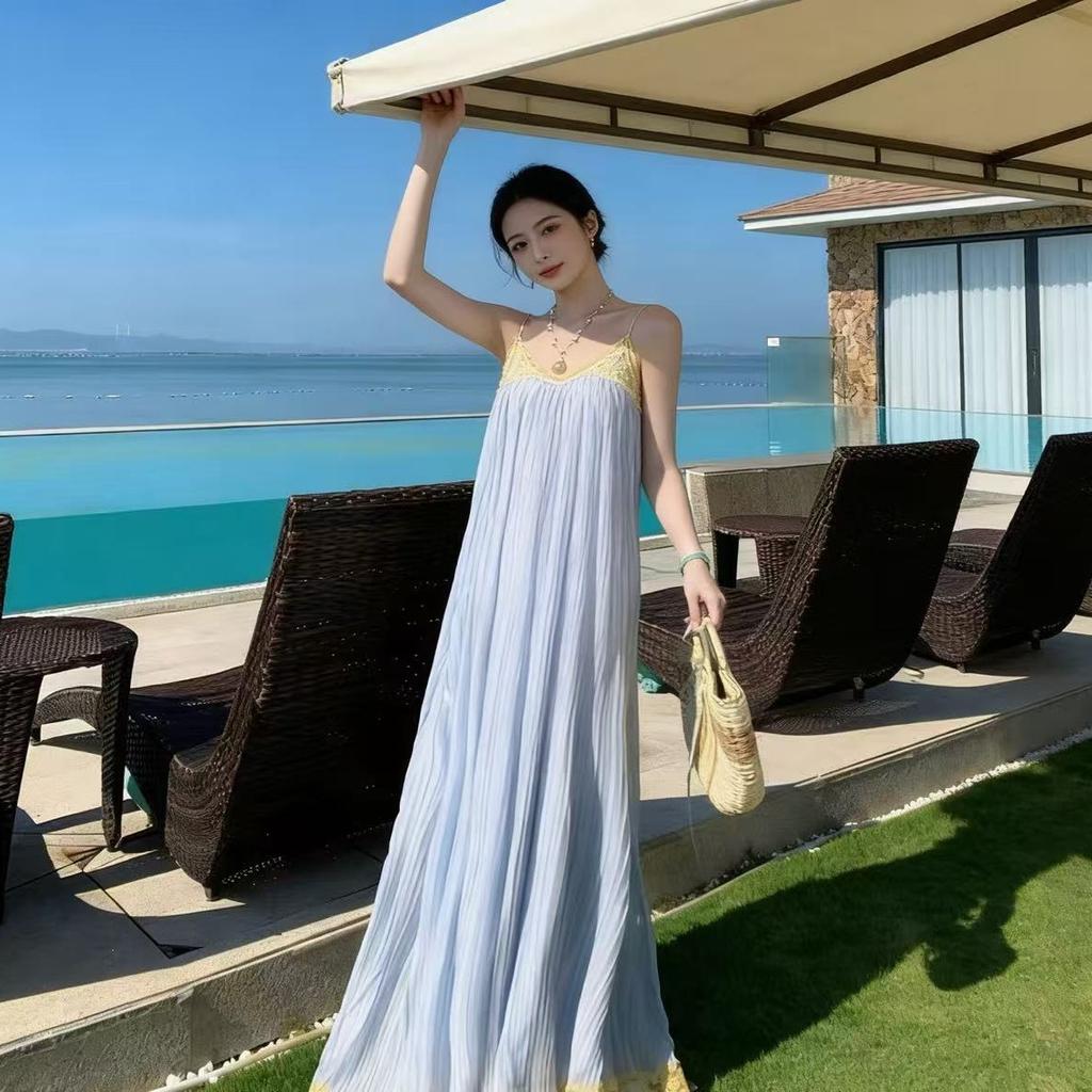 Seaside atmosphere long dress super fairy beach skirt women's summer Sanya seaside vacation dress suspender skirt