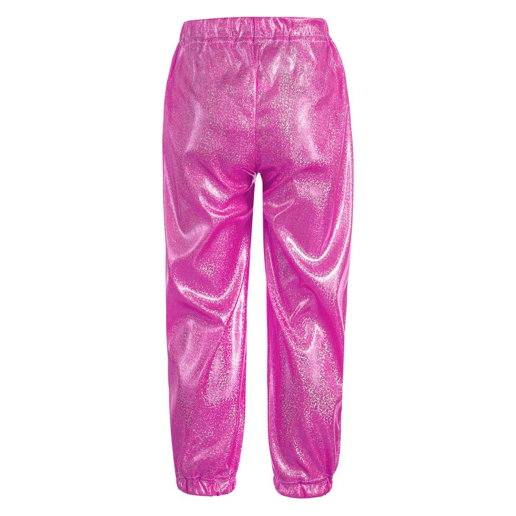 Unisex Kids Shiny Metallic Pants Elastic Waistband Trousers Unisex Dancewear Stage Outfit