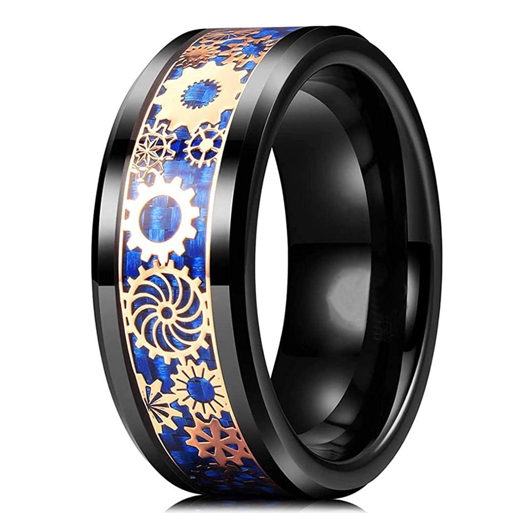 Steampunk Vintage Silber Farbe Zahnrad Edelstahl Herren Ring Keltischer Drache Schwarz Carbon Fiber Inlay Ring Herren Ehering