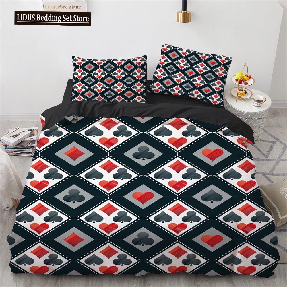 Poker Bettwäsche Set Karte Feuer Poker Spiel Dekor Polyester Bettdecke Abdeckung Set Mit Kissenbezug Poker Wettbewerb Thema King Size