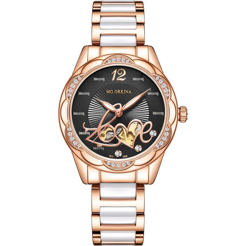 

Women s Fashion Ceramic Steel Automatic Watch: Waterproof, Luminous, Diamond Accents