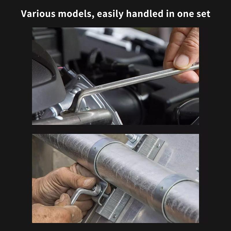 Double-Head Plum Wrench Set, Extended Two-In-One Design, Mirror Polished Chrome, Internal Hex, Perfect For Auto Repair