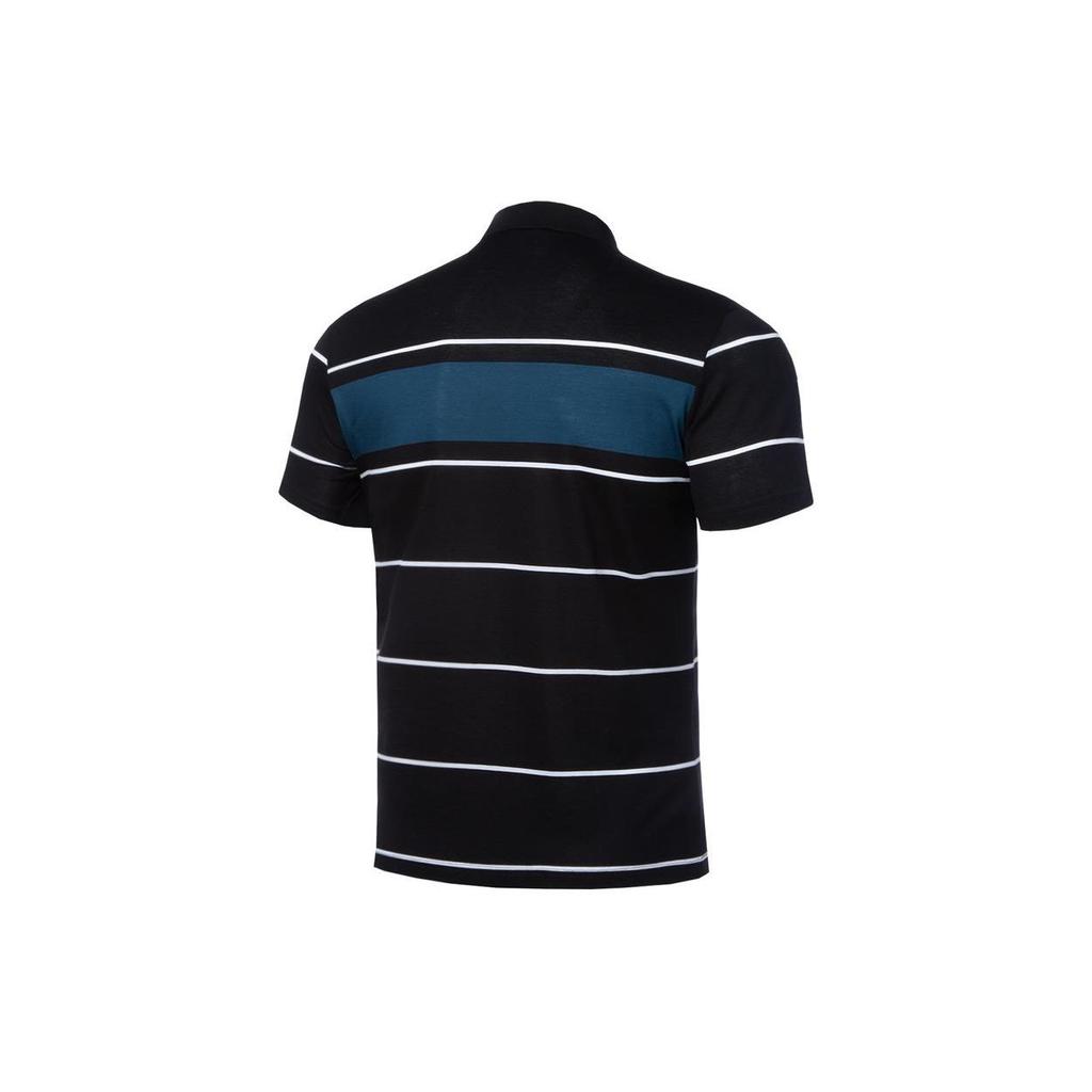 Li-Ning Training Series Striped Print Square Neck Short Sleeve Polo Shirt Men Polo Shirts Black APLQ037-1