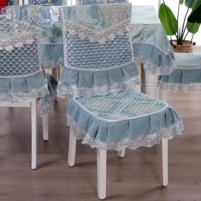 Jacquard Pattern Dining Chair Cover Antiskid Exquisite Edging Lace Seat Cushion Decorative Integrated Household Use 4 Seasons