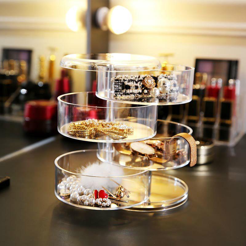 Dustproof Acrylic Earrings Jewelry Storage Box Display Stand Round Rotating Rack Holder ((Not Including Jewelry))