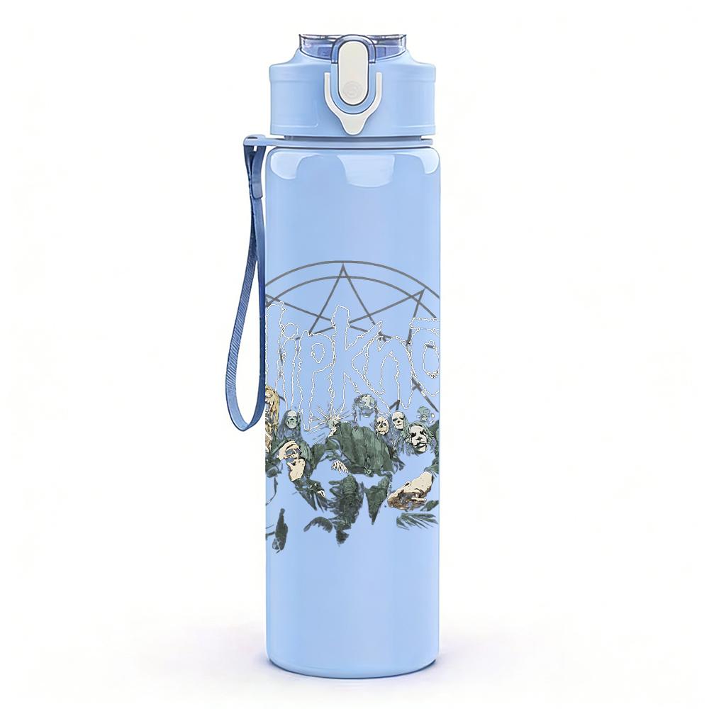 1PC Forest tree circular sketch print 750ml colorful plastic sports water bottle leakproof pop up lid with straw for outdoor work home use
