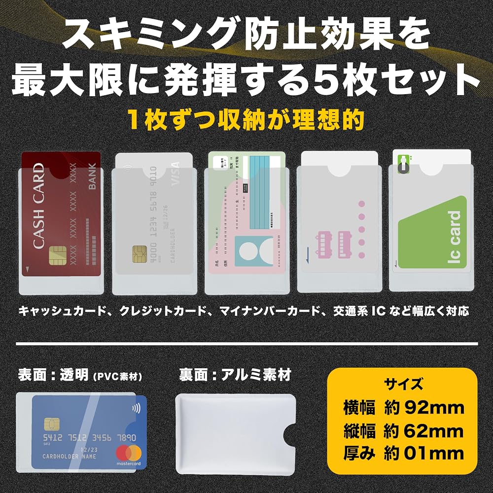 benrii RFID Blocking Transparent Card Case Set of 5 for Credit and IC Cards