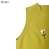 ZANZEA Women Casual Round Neck Loose Floral Embroidery Sleeveless Dress