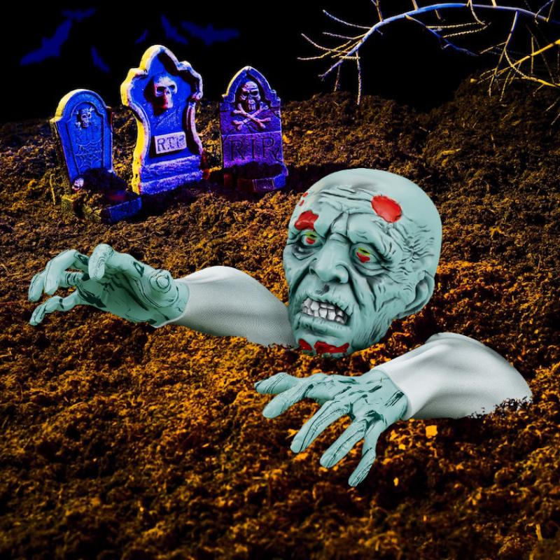 Zombie in the Ground Halloween Decor Set Terrifying Zombie Skull Insert for Lawn Haunted House Secret Room Scene Layout Props