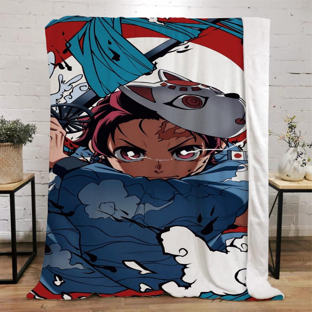 Demon Slayer Funny Blanket Bed Custom Blankets & Throw Microfiber Bedding Home and Decoration Beach Towel Knitted Plaid Knee Nap
