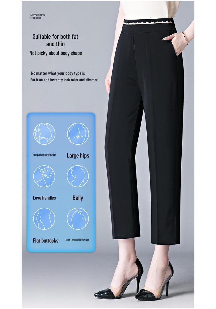 Women's Summer Elastic Waist Cropped Pants - Cool, Comfortable, Imitation Silk for Middle-Aged and Elderly