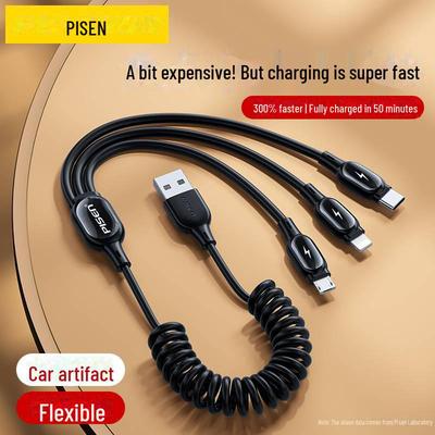 PISEN Spring 3-in-1 Fast Charging Cable for Apple & Huawei