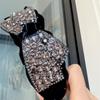 Women's Gold Velvet Pleated Sweet Style Headband Hot-Studded Large Bow Fully Rhinestone-Embellished Design High-Crown