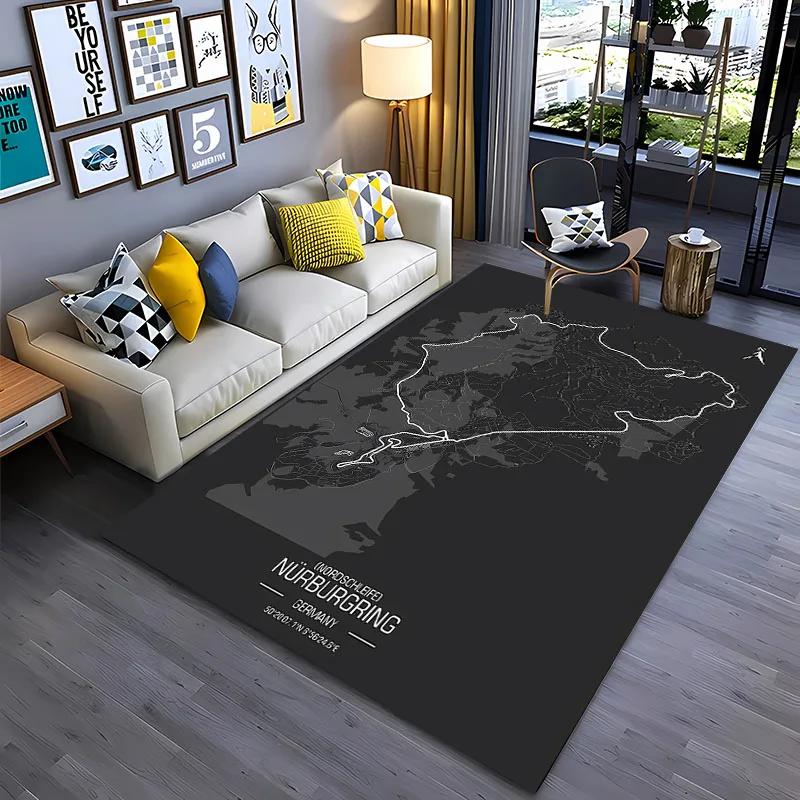 3D HD Nurburgring F1 International Track Rug,Carpet for Living Room Bedroom Sofa Doormat Decor,Kid Game Non-slip Floor Mat Gift