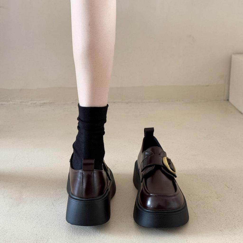 [Uncle Shoe] 2025 New Loafers Women's Platform Summer and Autumn British Style Small Leather Shoes with Skirts Mary Jane Single