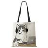 Cat Cartoon Canvas Shoulder Bag Women Print Harajuku Casual Shopping Tote Bag Reusable Large Capacity Folding Handbag CLE