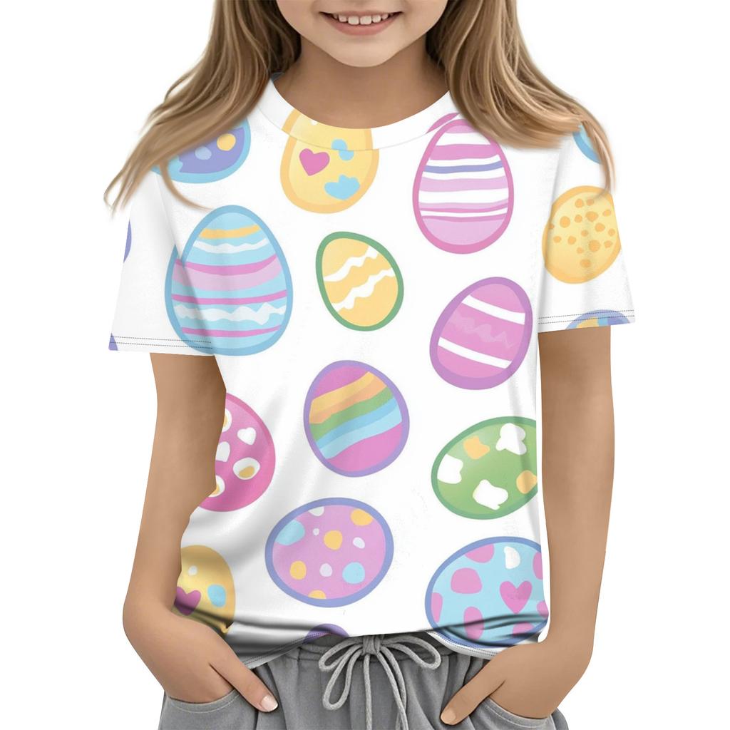 Children's Easter Printed Round Neck Short Sleeved Casual T-shirt