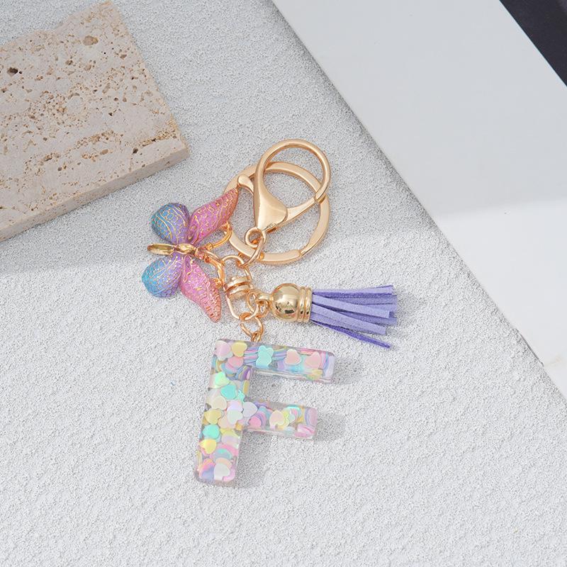 

Heart & Alphabet Keychain with Butterfly and Tassel Bag Charm