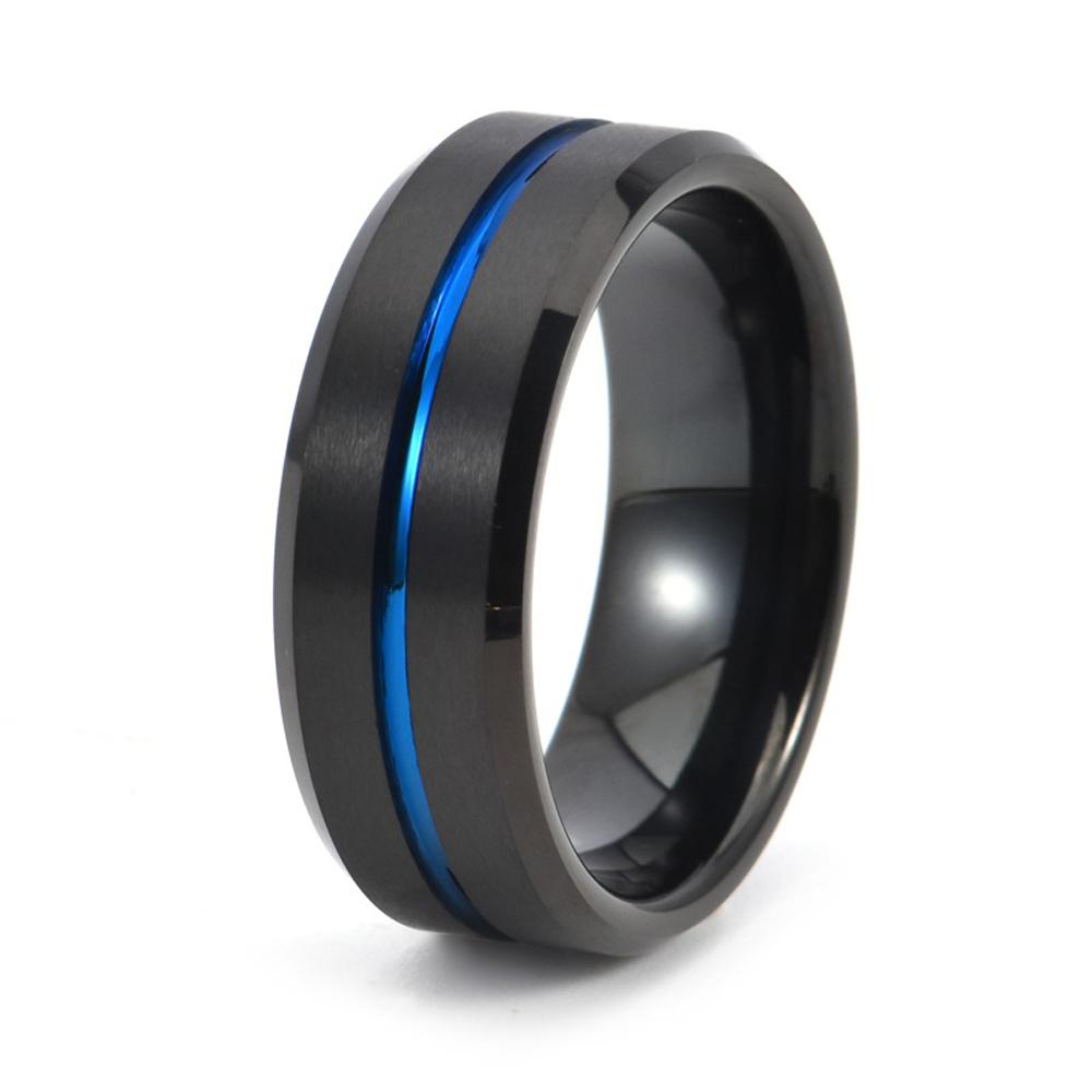 Unisex 8MM Tungsten Carbide Ring For Men's Beveled Edge Groove Wedding Band Hip Hop Jewelry Gifts