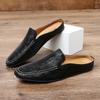 Genuine Leather Men Slippers Slip On Half Shoes Summer Casual Shoes Breathable Sandals Lightweight Muller Shoes Comfy Lazy Shoes