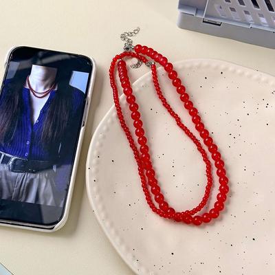 Red Color Agate Natural Stone Beaded Necklaces For Women Gold Plated Beads Chokers Pendientes