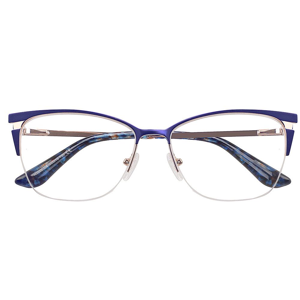 Metal Half-Frame Glasses Frame, High-End Men'S Plain Glasses Frame, Versatile Cat Ear Myopia Glasses