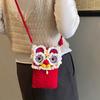 New Handmade Kintted New Year Shoulder Bag Personality Red Color Spring Festival Coin Purse Crossbody Bag