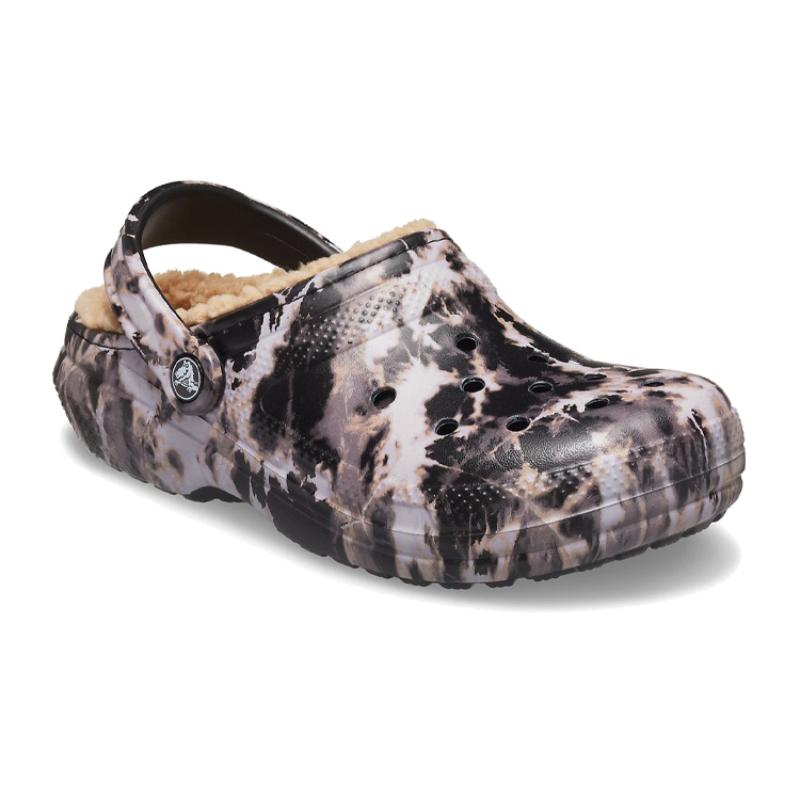 Crocs Classic Lined Bleach Dye Clogs Unisex 'Black White Beige'